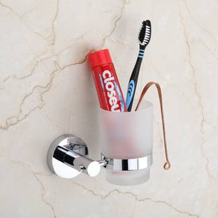 USF LEE High Grade 304 Stainless Steel Tumbler Holder with Glass Stainless Steel, Glass Toothbrush Holder