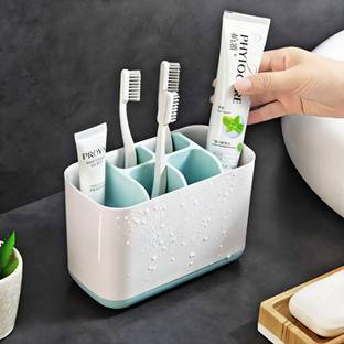 DEW MAT Toothbrush Toiletries Holder Stand Plastic 5 Compartment Caddy Organizer Plastic Toothbrush Holder