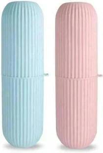 SSVL (Pack of 2) Capsule Shape Travel Toothbrush Toothpaste Case Holder Plastic Toothbrush Holder
