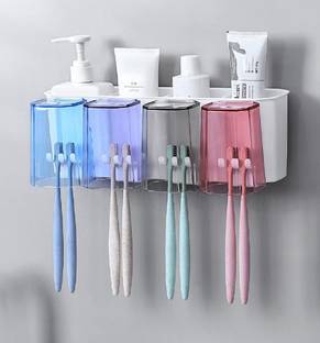 QXORE Toothbrush Holder Wall Mounted, Toothbrush Holders For Bathroom, Brush Holder Plastic Toothbrush Holder