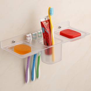 DXDT 4 in 1 Premium Multipurpose Bathroom Shelf/Soap Case/soap dish/Tumbler Plastic Toothbrush Holder