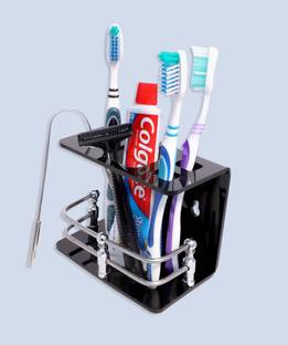 PLNJAR Acrylic Toothbrush Holder for Bathroom Kitchen Wall Mount, No Drill Require Acrylic, Stainless Steel Toothbrush Holder