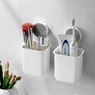 FLASHKITCH Wall-Mounted Toothbrush Holder | Self-Adhesive Bathroom Organizer |No-Drill Rack Plastic Toothbrush Holder