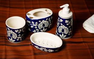 Yourowndcor Ceramic Handcrafted/Stoneware Combo of Soap Dispenser, Ceramic Toothbrush Holder