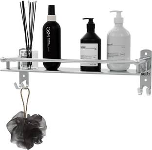 GLOXY Bathroom Single Layer Bottle Holder Shampoo Stand Multi Purposes Stainless Steel Wall Shelf