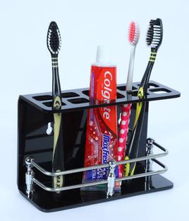 PLNJAR SS Railing Toothpaste Razor Holder for Bathroom, Use Office Desk Acrylic Toothbrush Holder