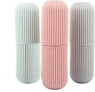NINTH Small Capsule Shape Travel Toothbrush Case Cover Holder Portable Pack of 3 - Plastic Toothbrush Holder