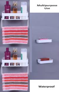 BRIZINGER Multipurpose Wall hanging shelf Bathroom Hardware Accessories Plastic Toothbrush Holder