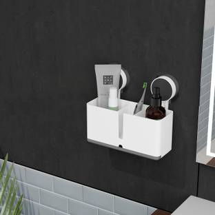 XBEY Self Adhesive Sticker Toothbrush Holder and Soap Stand Wall Mounted for Bathroom Plastic Toothbrush Holder