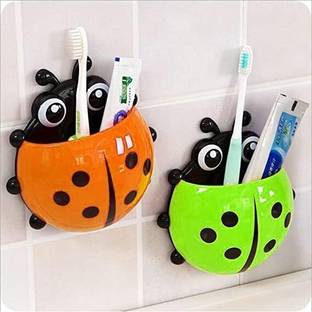 Thaldi Enterprises Ladybug Wall Mount Toothbrush/Pen/Mobile Stand/ Bathroom organiser Pack Of 2 Plastic Toothbrush Holder