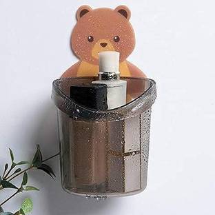 GVJ TRADERS Teddy Bear Wall Mounted Self Adhesive Tooth Paste Brush Stand Plastic Toothbrush Holder