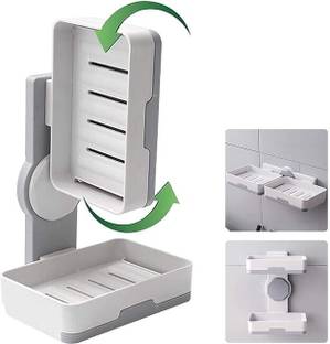 FLASHKITCH Double Layers Soap Dish with Drain Tray|Soap Holder for Shower Bathroom Kitchen Plastic Toothbrush Holder
