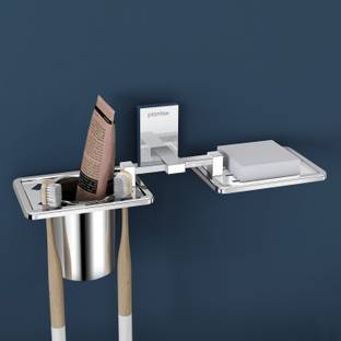 Plantex Senso 304 Grade Stainless Steel 2in1 Soap Dish with Tumbler Holder/Soap Stand/Tooth Brush Holder/Bathroom Accessories (Chrome - Pack of 1) Stainless Steel Toothbrush Holder