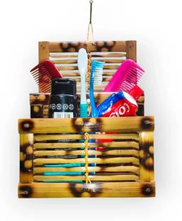 HakSap Toothbrush Holder | Bamboo Made Wall Mount toothpaste Holder Wall Hanging Holder Bamboo Toothbrush Holder