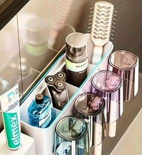 Rudrisha Wall Mounted Toothbrush Holder with 4 Transparent Dustproof Cups Plastic Toothbrush Holder
