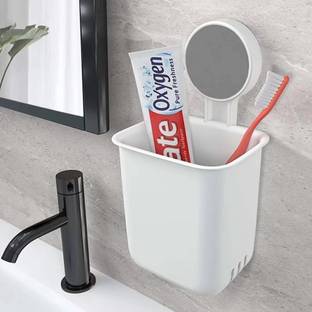 HyzonTech Wall Mounted Self Adhesive Bathroom Toothpaste Holder, Makeup, Razor Holder Plastic Toothbrush Holder