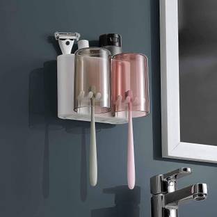 KPTON Toothbrush Holder Wall Mounted | Brush Holder for Bathroom | 4 Brush Slots Plastic Toothbrush Holder