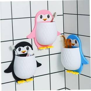 COFP Toothbrush Holder Storage Organizer for Bathroom Wall Mounted Penguin Shape Plastic Toothbrush Holder