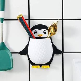 MIXCO Kids New Penguin Design Self Adhesive Storage, Wall Mount Toothbrush Holder Plastic Wall Shelf