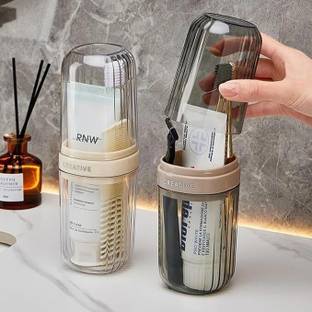 COFP 2PCS Transparent Toothbrush Case/ Travel Mouthwash Cup/Home & Travel Plastic Toothbrush Holder