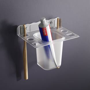 GLOXY Tumbler/Toothbrush Holder/Toothpaste Holder with 6 toothbrush stand for Bathroom Acrylic, Plastic Toothbrush Holder