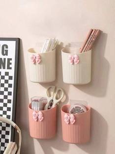 Rudrisha 4 Pcs Wall Mounted Toothbrush Holder Set with Cup and Toothpaste Organizer Plastic Toothbrush Holder