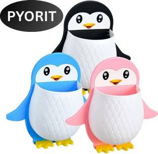 PYORIT (Pack of 3) Penguin Toothbrush Holder/Brush Stand/Pen Holder/Kitchen/Bedroom Plastic Toothbrush Holder