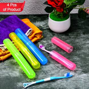DeoDap 4 Pc Plastic Toothbrush Cover, Anti Bacterial Toothbrush Container Plastic Toothbrush Holder