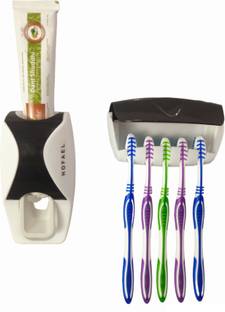 HOFAEL Automatic Toothpaste Dispenser Wall Mounted Squeezer / Plastic Toothbrush Holder