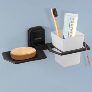 Plantex 304 Grade Stainless Steel Cute 2in1 Soap Dish with Tumbler Holder for Bathroom Stainless Steel Toothbrush Holder