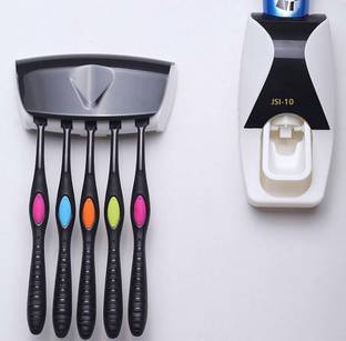 VirajSanchi Automatic Toothpaste Dispenser with 5 Bristles Protected Toothbrush Compartment Plastic Toothbrush Holder