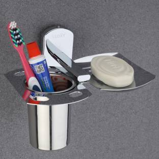 GLOXY Stainless Steel Soap Dish and Tumbler Holder / Premium Bathroom Accessories Stainless Steel Toothbrush Holder