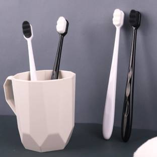 PERPART Black & White Flat Nano 10000 Bristle BPA Free Effect For Sensitive Teeth Soft Toothbrush