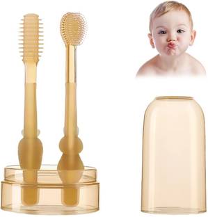 AXU TRADERS Baby Oral Cleaning Brush 2 in 1 Toothbrush Tongue Brush BPA Free Soft Silicone Soft Toothbrush