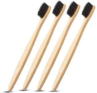 Edinora Bamboo Charcoal Toothbrush | Natural ECO Friendly | Soft Bristles Pack of 4 Soft Toothbrush