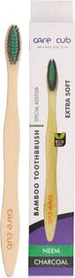 CARE CUB Bamboo Toothbrush with Neem and Charcoal Activated Soft Bristles Extra Soft Toothbrush