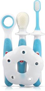 LuvLap Baby Training Toothbrush Set with Anti Choking Shield, Teeth Tongue Cleaner Extra Soft Toothbrush