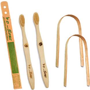 kd and sons 2 pcs combo pack of 100 % organic bamboo toothbrush with soft natural bamboo bristles with free 2 pcs bamboo tongue cleaner. Ultra Soft Toothbrush