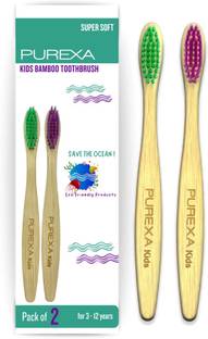 PUREXA Kids Bamboo Toothbrush For 3 to12 Years With Ergonomic Handle For Easy Grip & Extra Soft Toothbrush