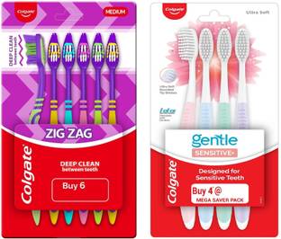 Colgate Zig Zag (set of 6) & Sensitive Ultra Soft (set of 4) Toothbrush Ultra Soft Toothbrush