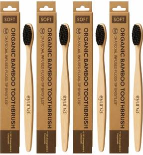 eyurva 4 Pcs organic Bamboo toothbrush | bamboo with charcoal activated bristles Soft Toothbrush
