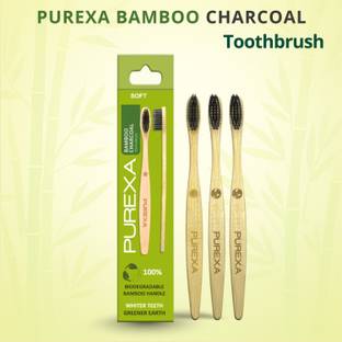 PUREXA Bamboo Charcoal Toothbrush, Soft brush - (Pack of 3), With Charcoal Infused BPA free Grade 4 Nylon Soft Bristles Soft Toothbrush