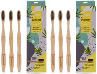 awenest Bamboo Toothbrush with Charcoal Activated Soft Bristles| Treated with Neem Oil | Extra Soft Toothbrush