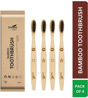 IMVELO Bamboo Toothbrush with Charcoal Activated Soft Bristles | Adult - Pack of 4 Soft Toothbrush