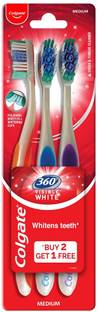 Colgate 360 Visible White Toothbrush - 3Pcs (Buy 2 Get 1) Soft Toothbrush