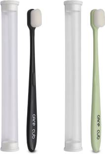CARE CUB Black & Green Flat Nano10000 Wht Bristl BPA Free Perfect For Sensitive Teth Ultra Soft Toothbrush