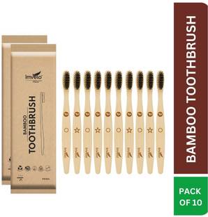 IMVELO Bamboo Toothbrush with Charcoal Activated Soft Bristles | Adult - Pack of 10 Soft Toothbrush