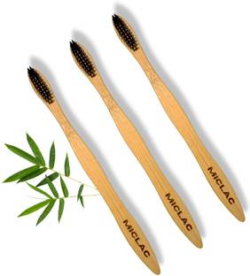 MICLAC Bamboo wooden toothbrush for kids 2-5 years- Pack Of 3 Soft Toothbrush
