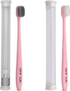 CARE CUB Pink Flat with White & Black Bristle MicroNano Bristle for Sensitive Teth Ultra Soft Toothbrush