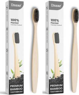 Etszaz Organic Bamboo Toothbrush l Charcoal Activated Soft Bristles Extra Soft Toothbrush